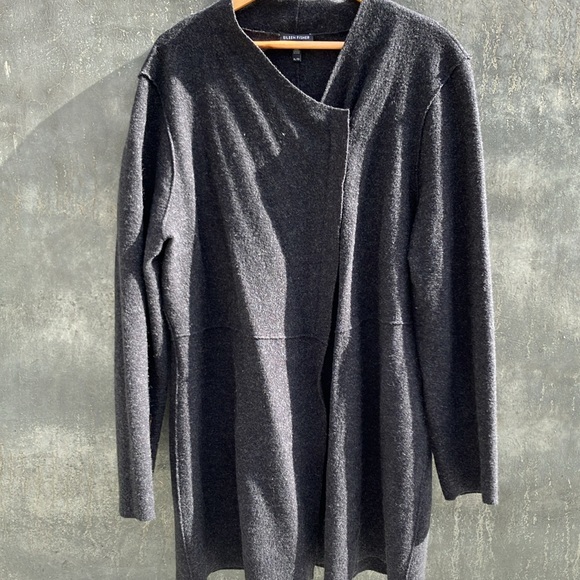 Chic Eileen Fisher Lightweight Boiled Wool Asymmetrical Zipper Jacket size XL - Picture 2 of 9